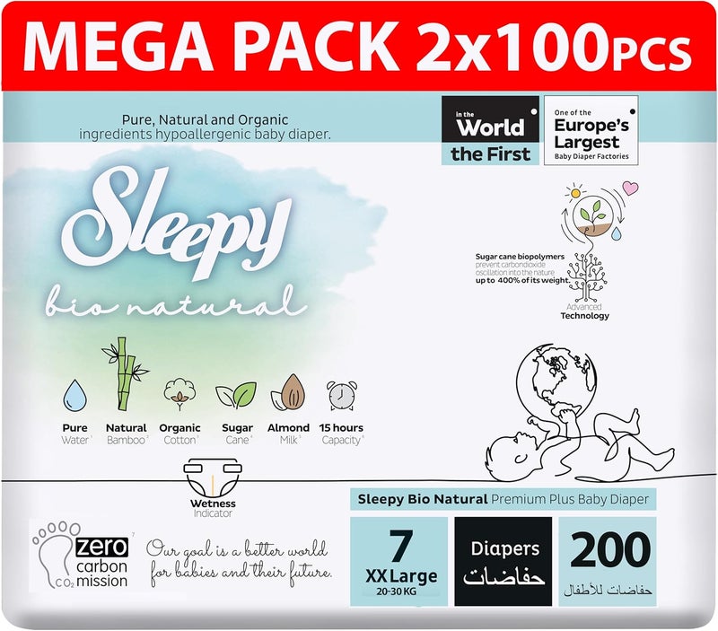 Sleepy Bio Natural Premium Size 7 Diapers | 200 Count | Hypoallergenic Baby Diapers for 20-30Kg - Image 2